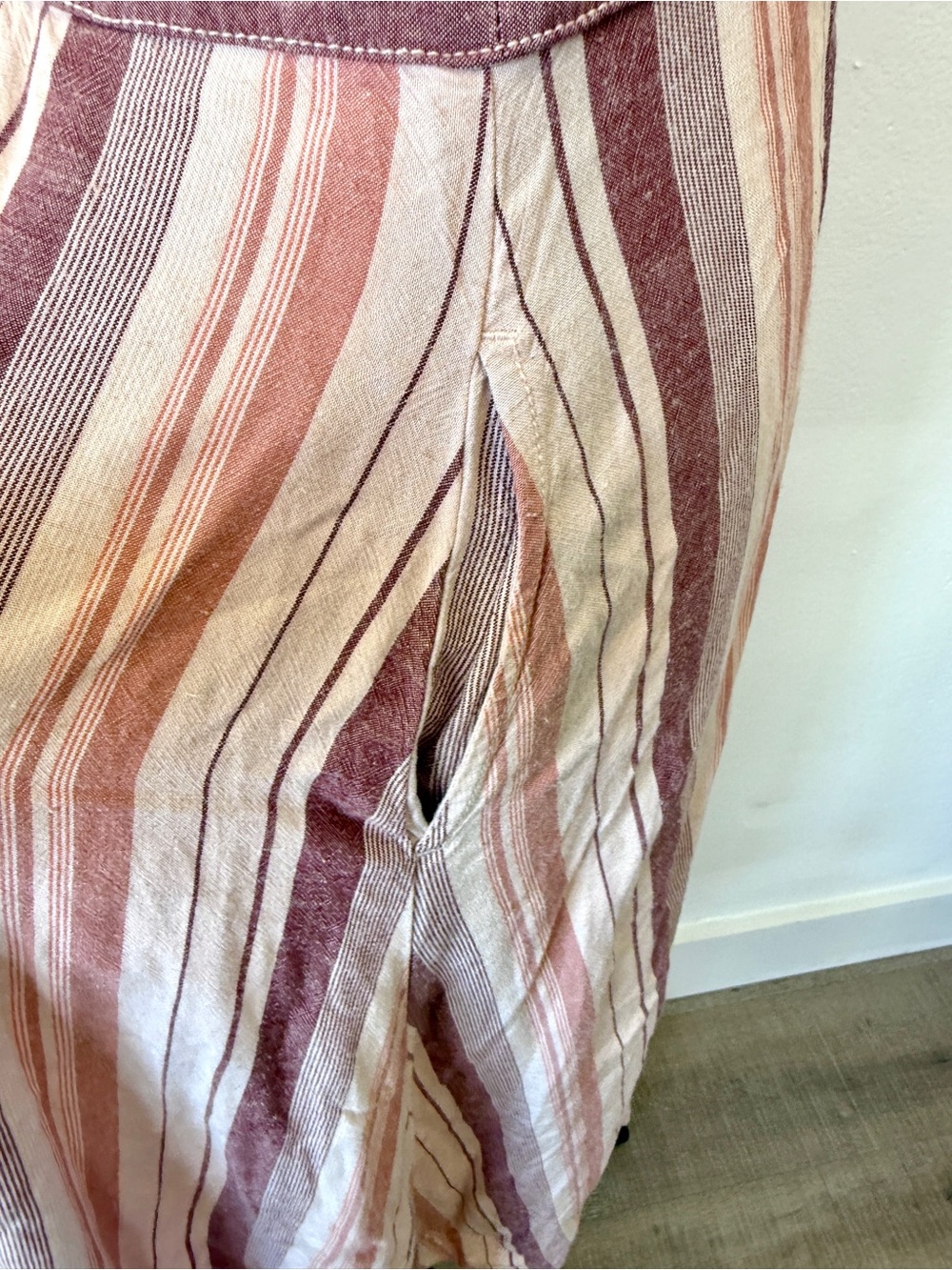 ANA Striped Midi Dress Small Pink Purple Button Front Tie Back Sundress A-Line - Picture 9 of 11